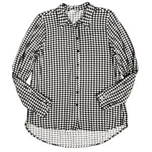 Big Dart   US 14 /UK 18   Viscose Button-Down Shirt    Black & White HoundsTooth